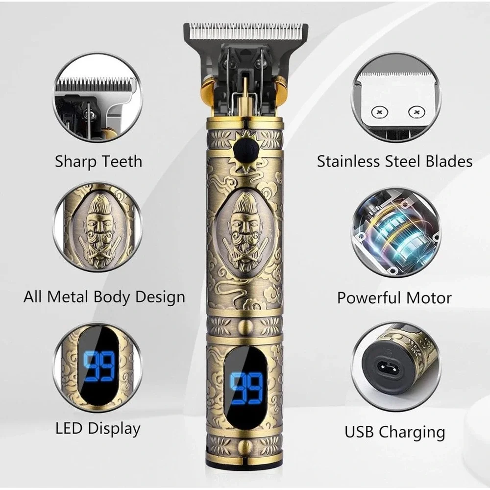 Solati Professional Cordless T-Blade Hair Trimmer Ornate Bronze Metal LED Disp‎